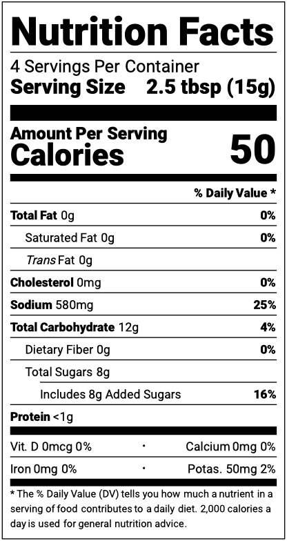 Nutrition Facts for Lemon Teriyaki