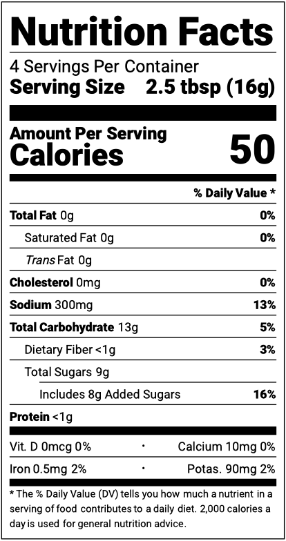 Nutrition Facts for Sweet & Spicy Gochujang